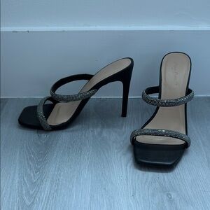 Elegant Black Stiletto Heels with Rhinestone Straps